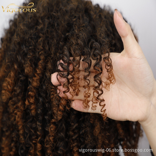Women's High Quality Afro Kinky Cury Short Bangs Ombre Brown Color Bob Style Pixie Cut Wigs Synthetic None Lace Heat Resistant